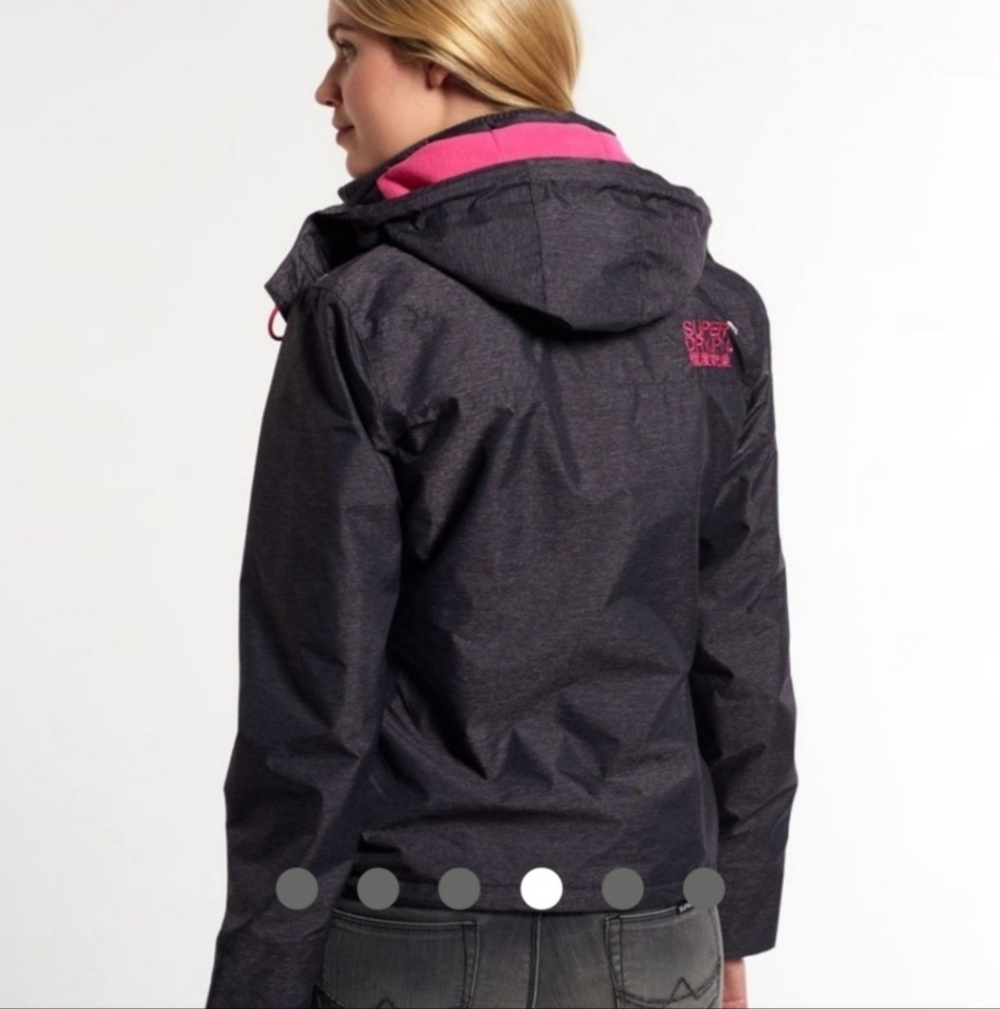 Superdry Pop Zip Hooded Arctic Windcheater Size Womens M In charcoal/ Magenta - Picture 2 of 5